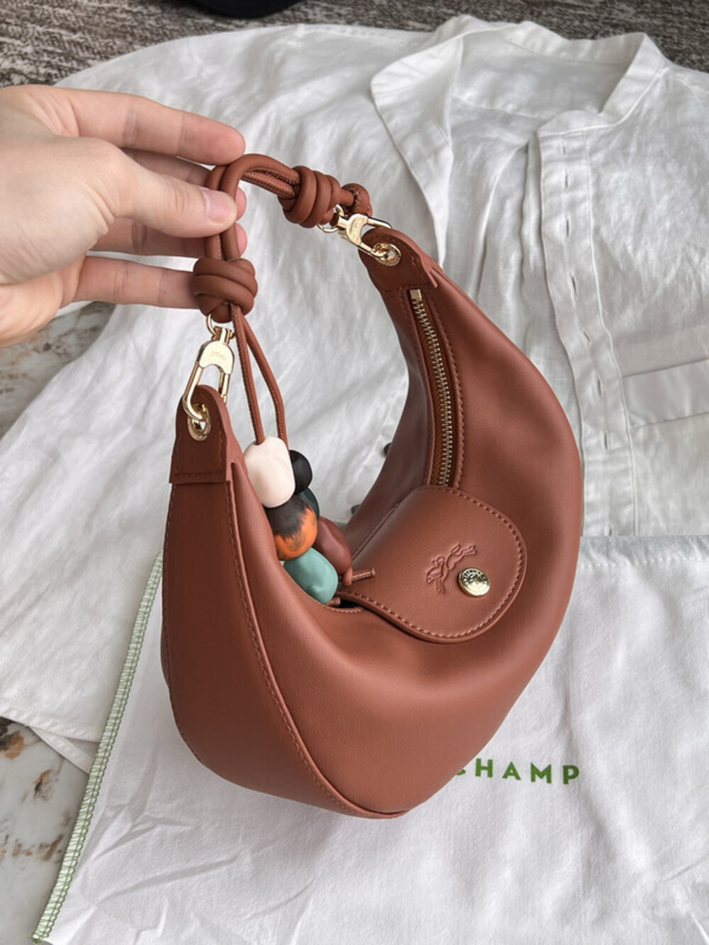 Longchamp Crescent Hobo Cognac Brown Leather Handbag